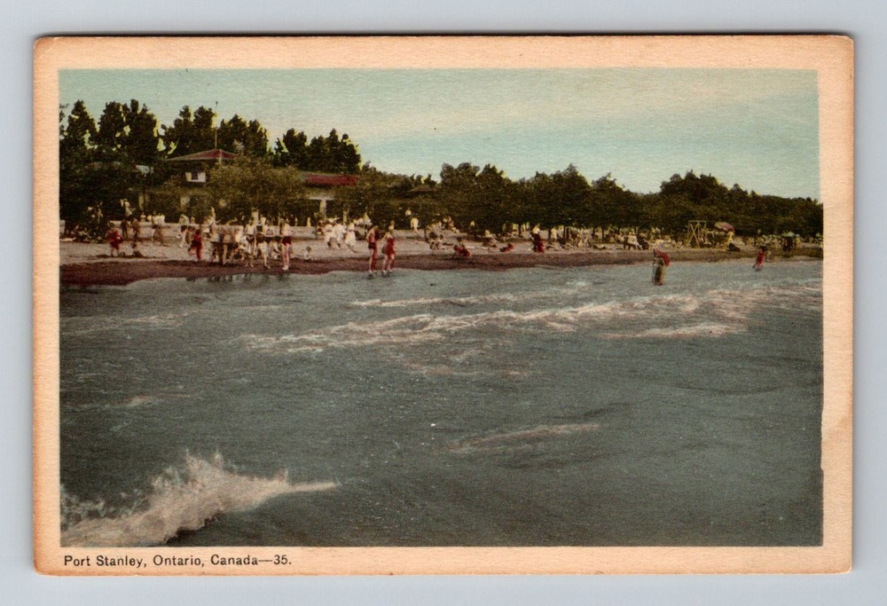 Canada- Port Stanley Ontario Lake Erie Beach Scene Old Postal Vintage Postcard