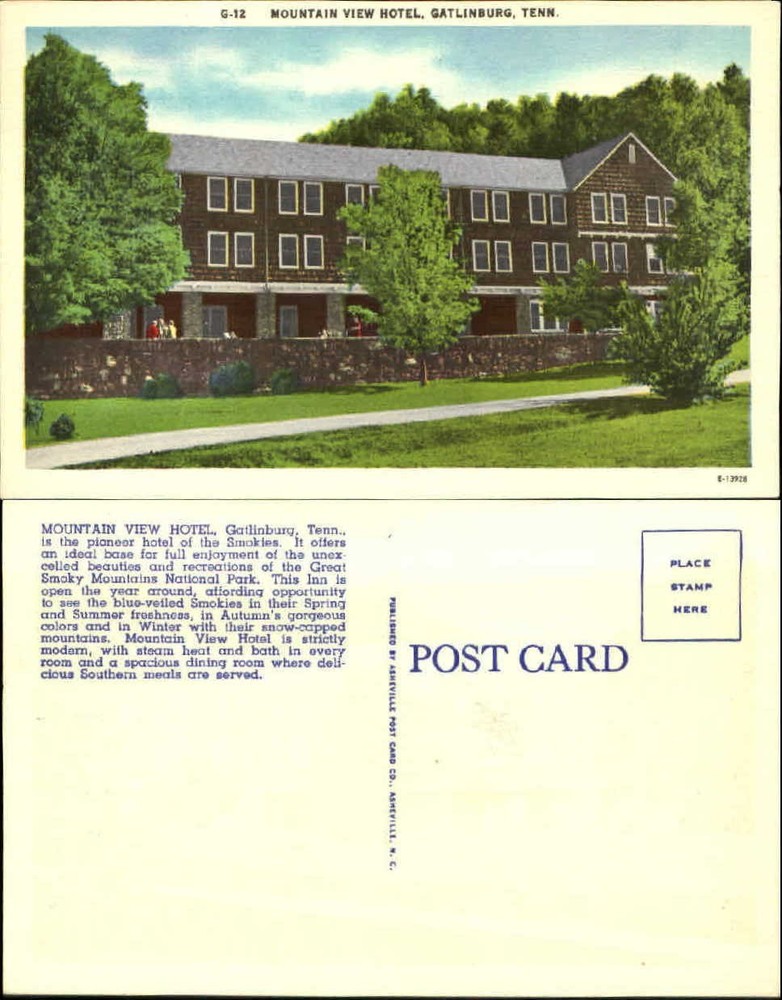 Mountain View Hotel Gatlinburg TN unused 1940s linen postcard