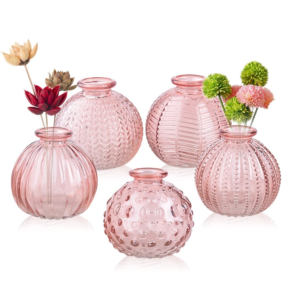 Single Glass Bud Vase Pink Glass Vases for Centerpieces Decor Glass Flower Va...