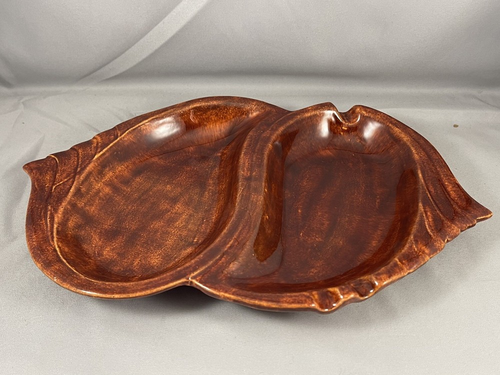 1960s Mid Century Modern Burnt Orange Abstract Handmade Ceramic Ashtray by Dellira 11x7 Inches
