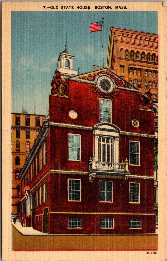 Old State House Boston MA 1947 Linen Postcard United Art Co. Historic Landmark
