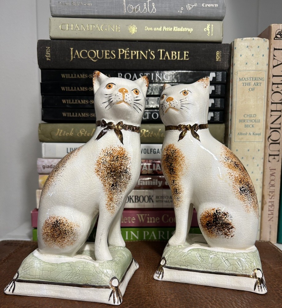 Pair of Staffordshire Calico Cats -  Large 7 1/2” Tall