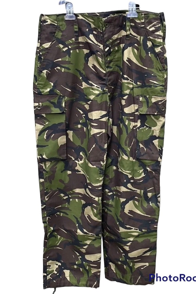 Camouflage Vintage Cargo Pants with Button Fly Cargo Pockets & Leg Ties