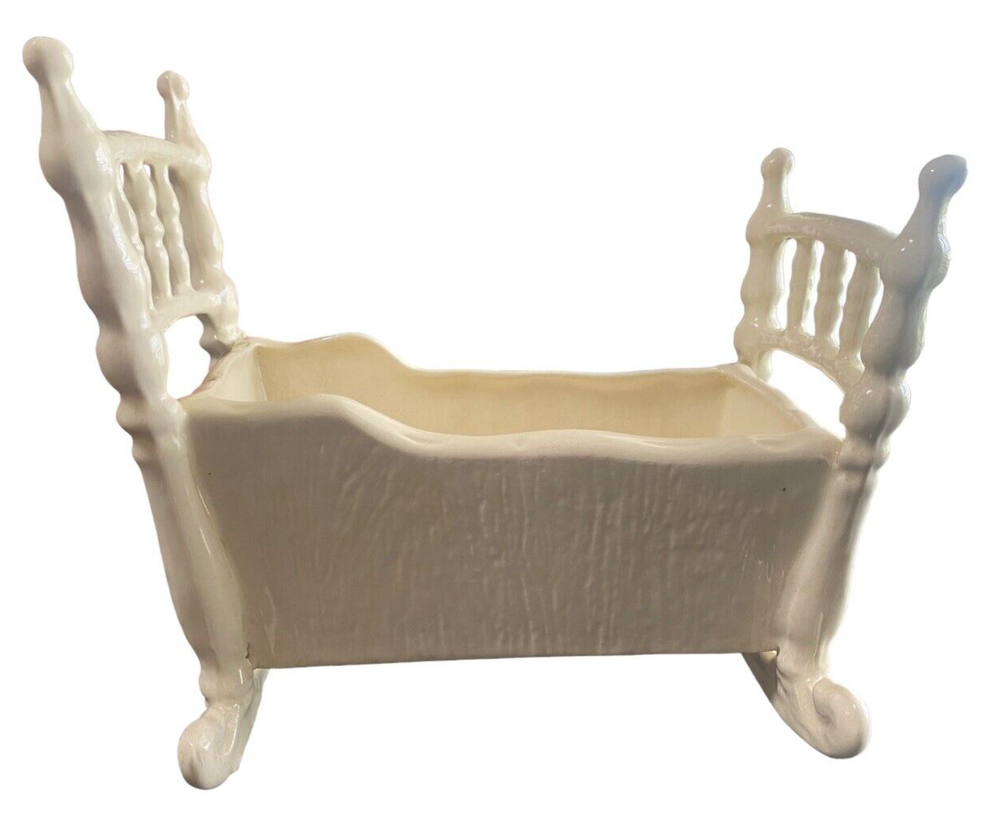 Vintage 1988 Ceramic Bassinet Cradle -Floral Planter Nursery Decor Baby HANDMADE