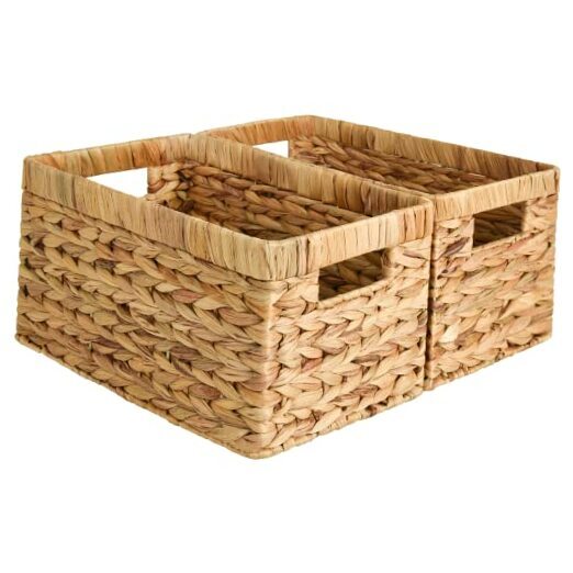 Wicker Basket, Baskets for Organizing, Medium 2-Pack Natural (Water Hyacinth)