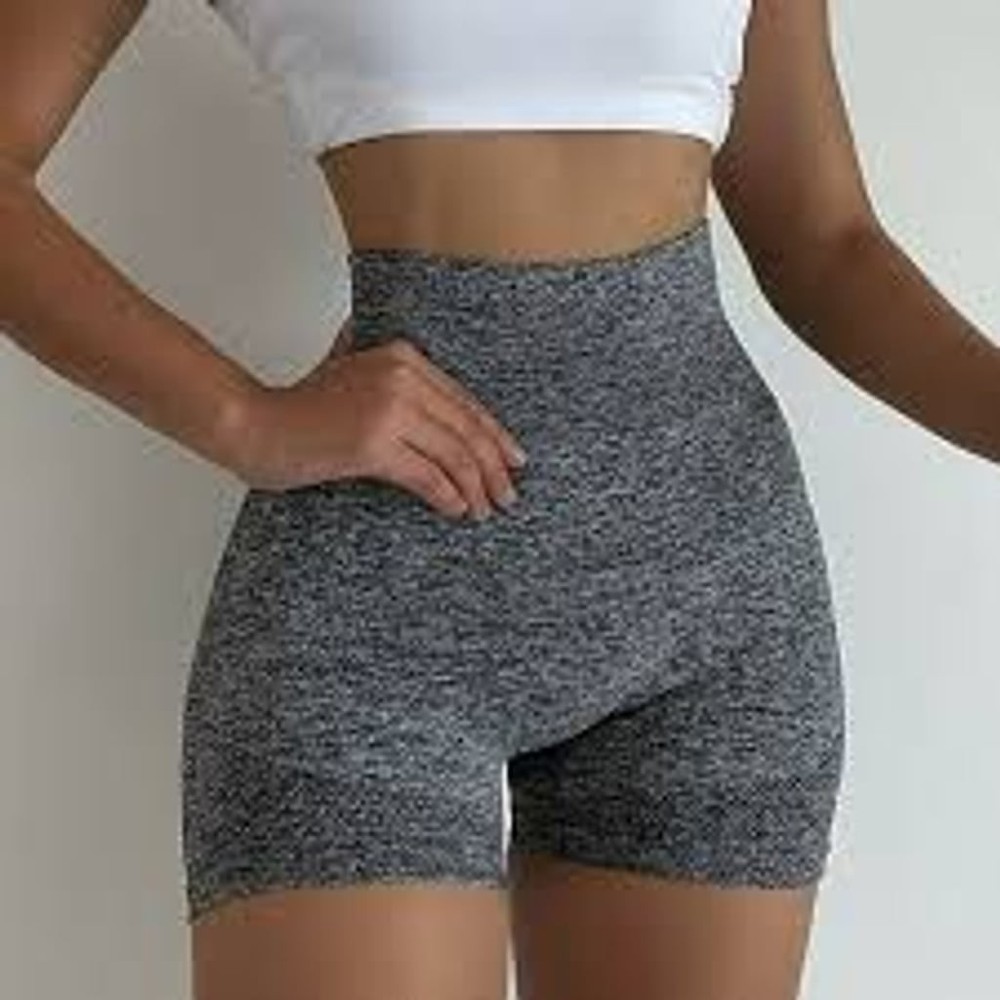 Colsie Women's High-Waisted Seamless Ribbed Bike Shorts in Charcoal Gray