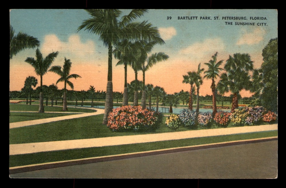 Bartlett Park St Petersburg Florida FL Sunshine City Posted Linen Postcard