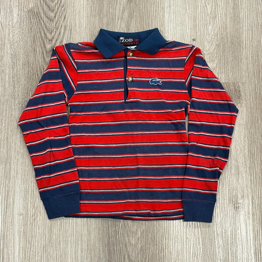 RARE VTG 70s Izod Lacoste Youth Size 8 Long Sleeve Striped Rugby Polo Shirt USA