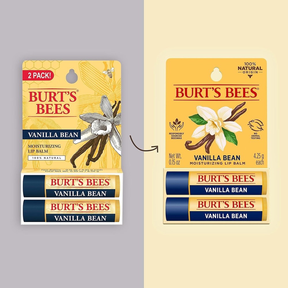 Burt's Bees Lip Balm Vanilla Bean Lip Moisturizer 2 Tubes 0.15 Oz.