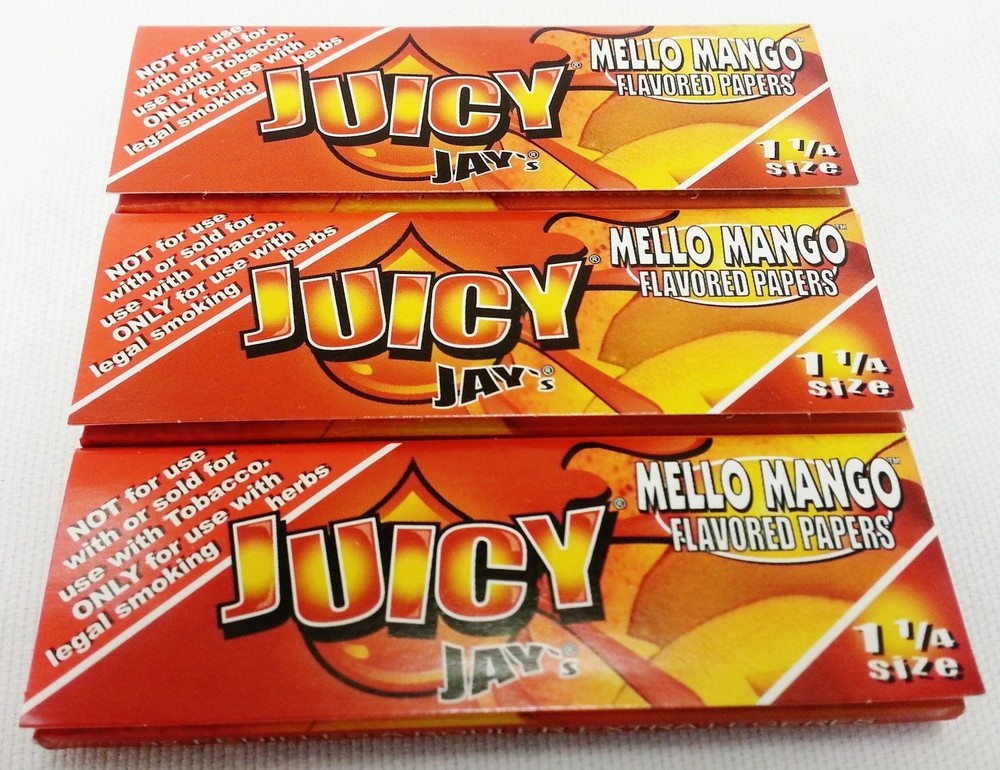 3 Packs Mello Mango JUICY JAY'S 1 1/4 Rolling Papers with Free Shipping
