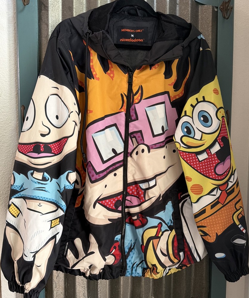 Members Only Nickelodeon Windbreaker Jacket Rugrats SpongeBob Ren Stimpy XL 90s