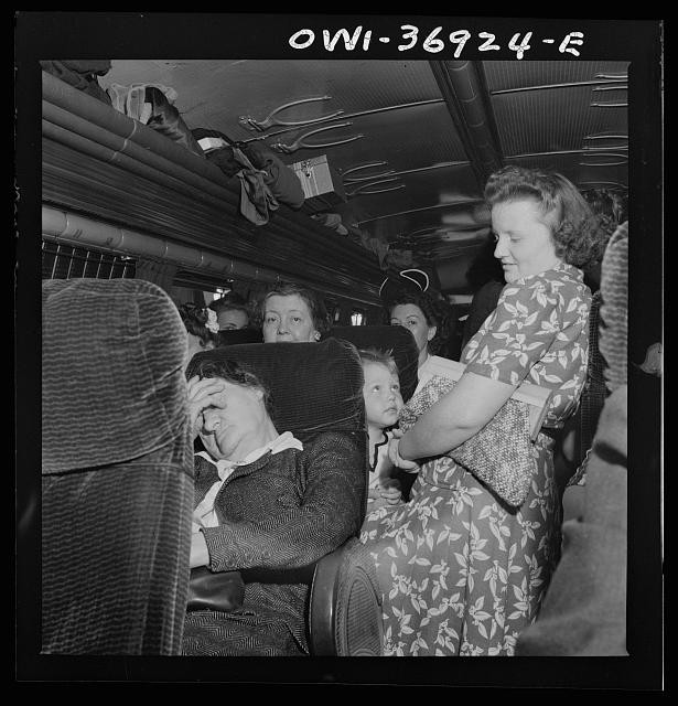 Photo:Washington DC to Pittsburgh Greyhound Bus Passengers Standing 1943