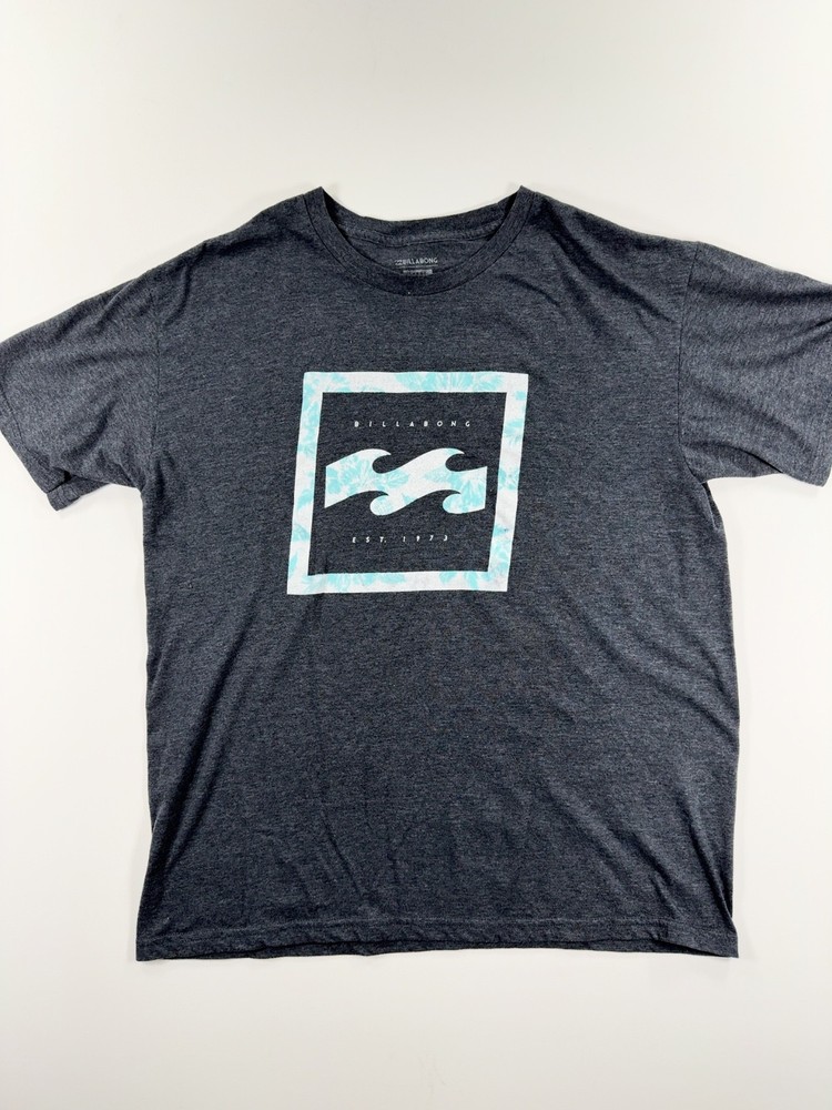 Billabong Men's T-Shirt Large Charcoal Gray Wave Logo Surf Short Sleeve