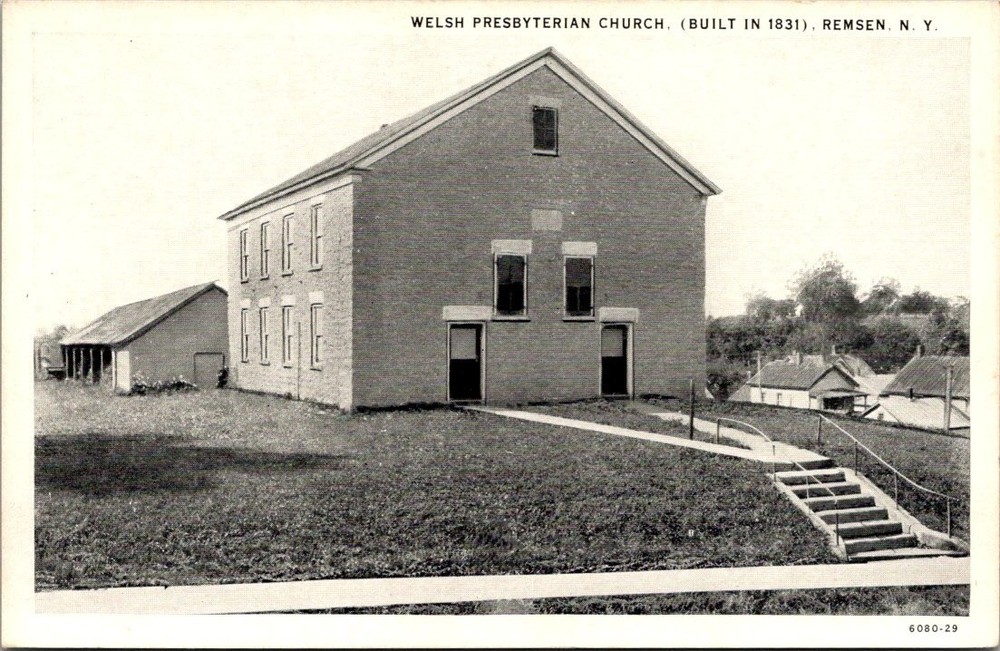 Remsen NY Welsh Presbyterian Church 1831 Curt Teich Black & White Postcard