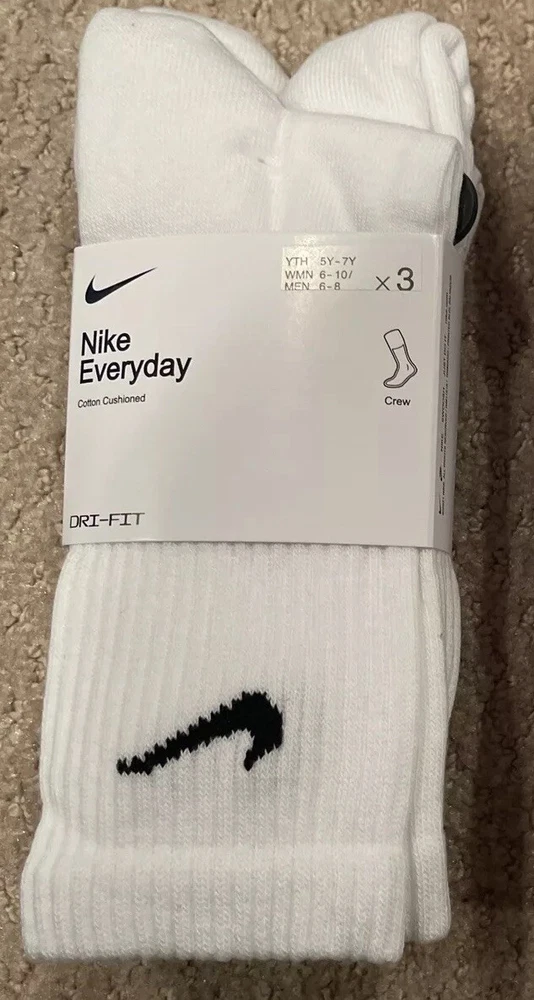 Nike Everyday Cushioned Training Crew 3 PK Dri Fit Socks Unisex Size Sx7664