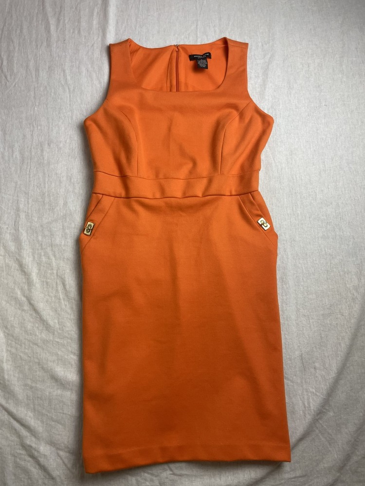 Woman’s Orange Sleeveless Turn Lock Detail Sheath Dress Size 6 by Andrea Jovine