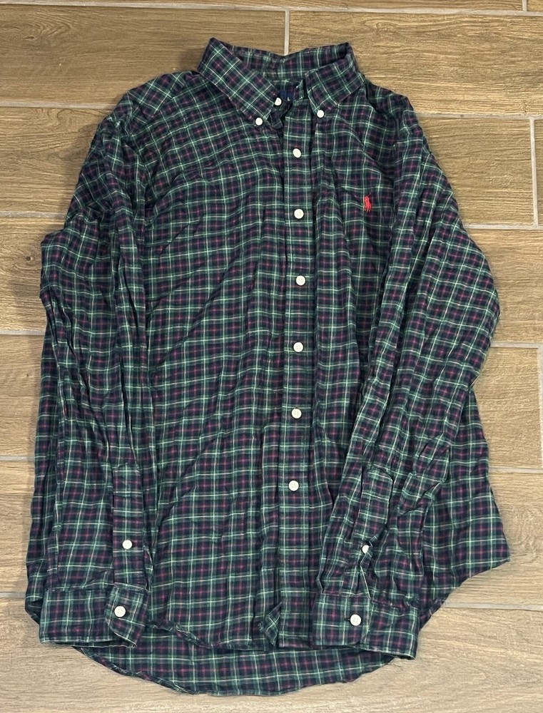 Ralph Lauren Button Up Shirt Mens Large Plaid Green