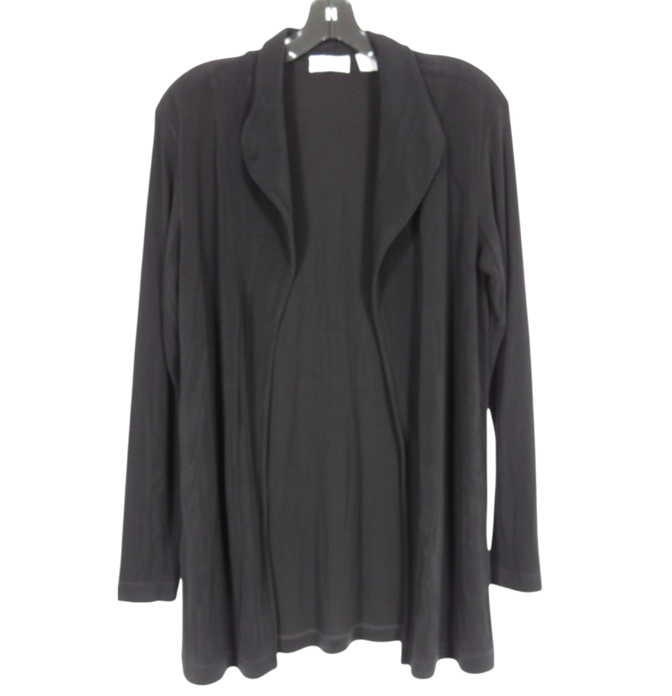 CHICO'S TRAVELERS Black OPEN FRONT Collared SLINKY TRAVEL KNIT Cardigan Sz 1-USM