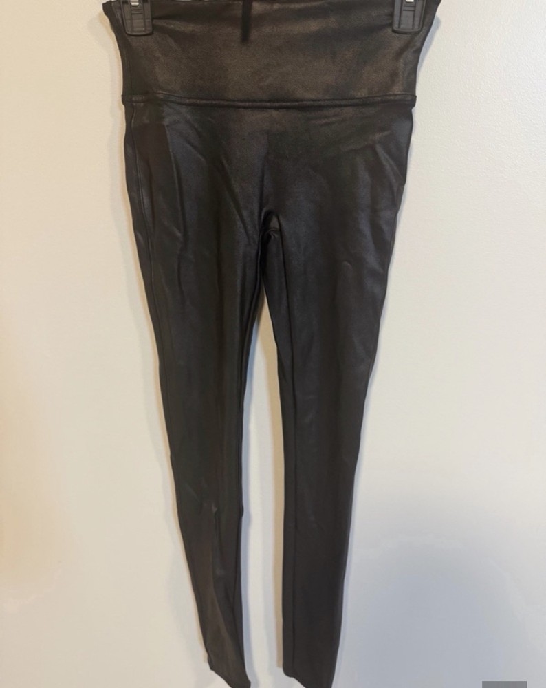 Spanx Faux Leather Ankle Leggings S High Rise Stretch Women Black Solid