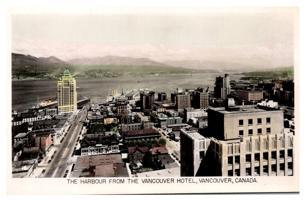 1930s View of Harbor from Vancouver Hotel BC Canada RPPC Vintage Postcard