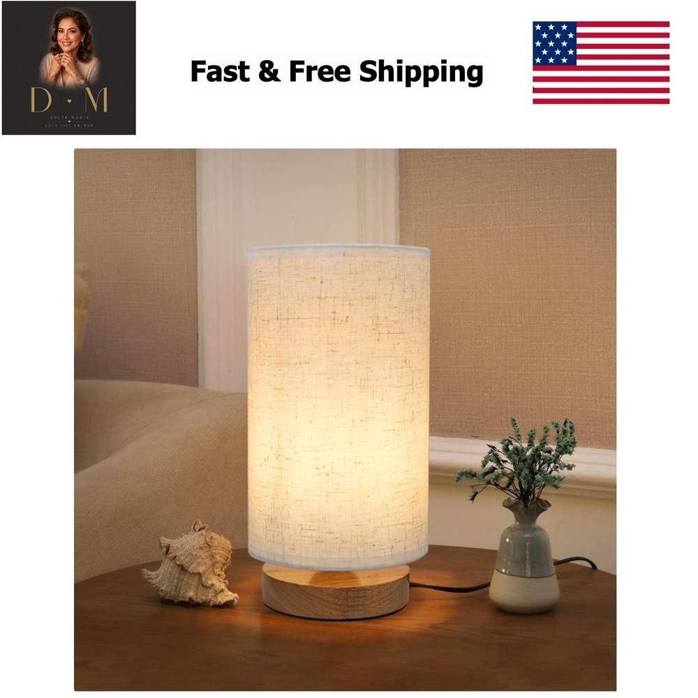 Small Bedside Night Table Lamp for Bedroom, Minimalist Nightstand Lamp with R...