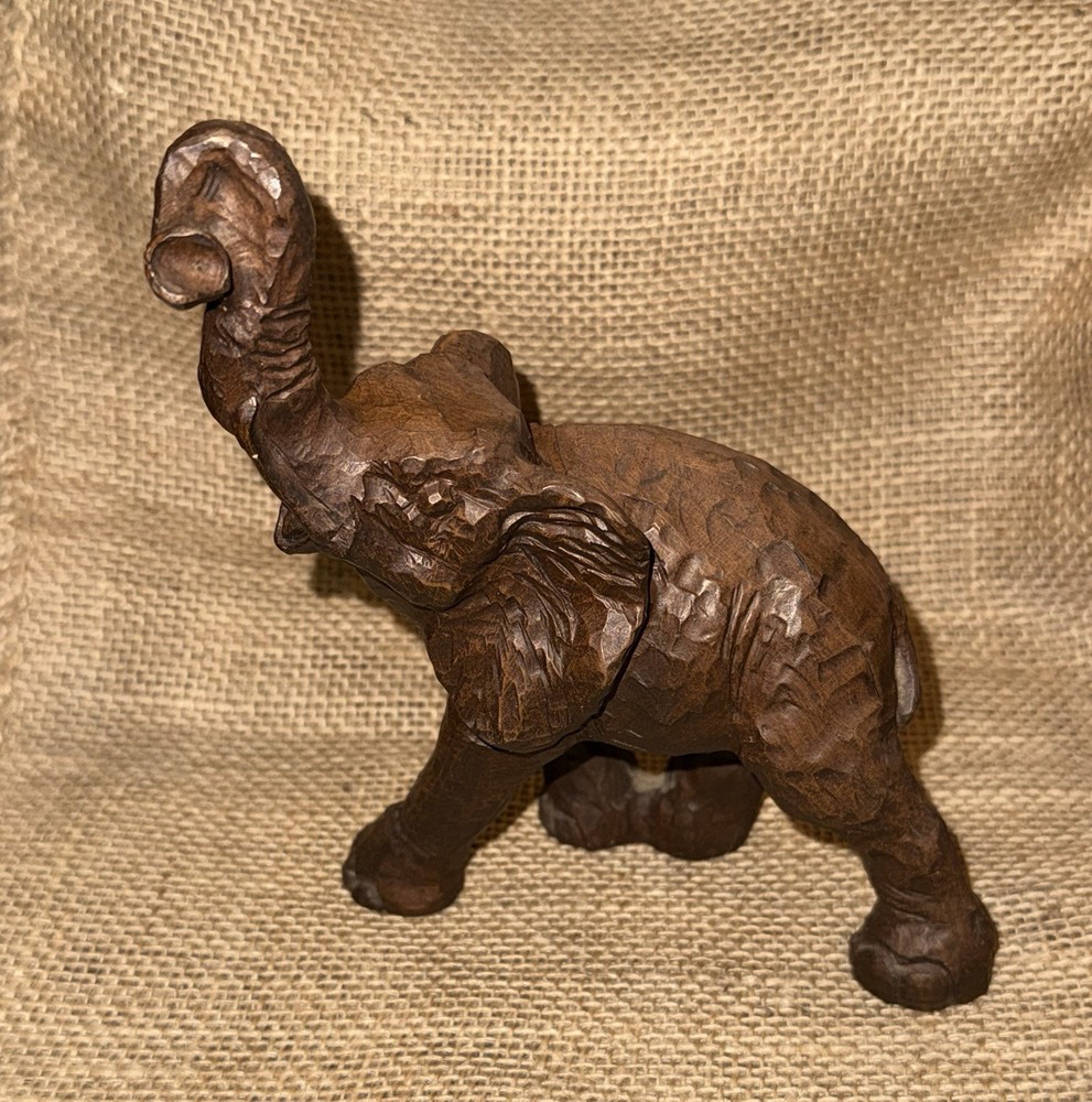 Handmade Wooden Elephant Figurine Collectible Hand-Carved