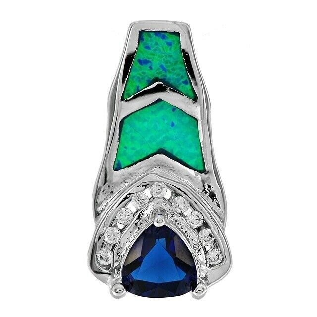 2CT Treated Blue Sapphire & Australian Opal 925 Sterling Silver Pendant