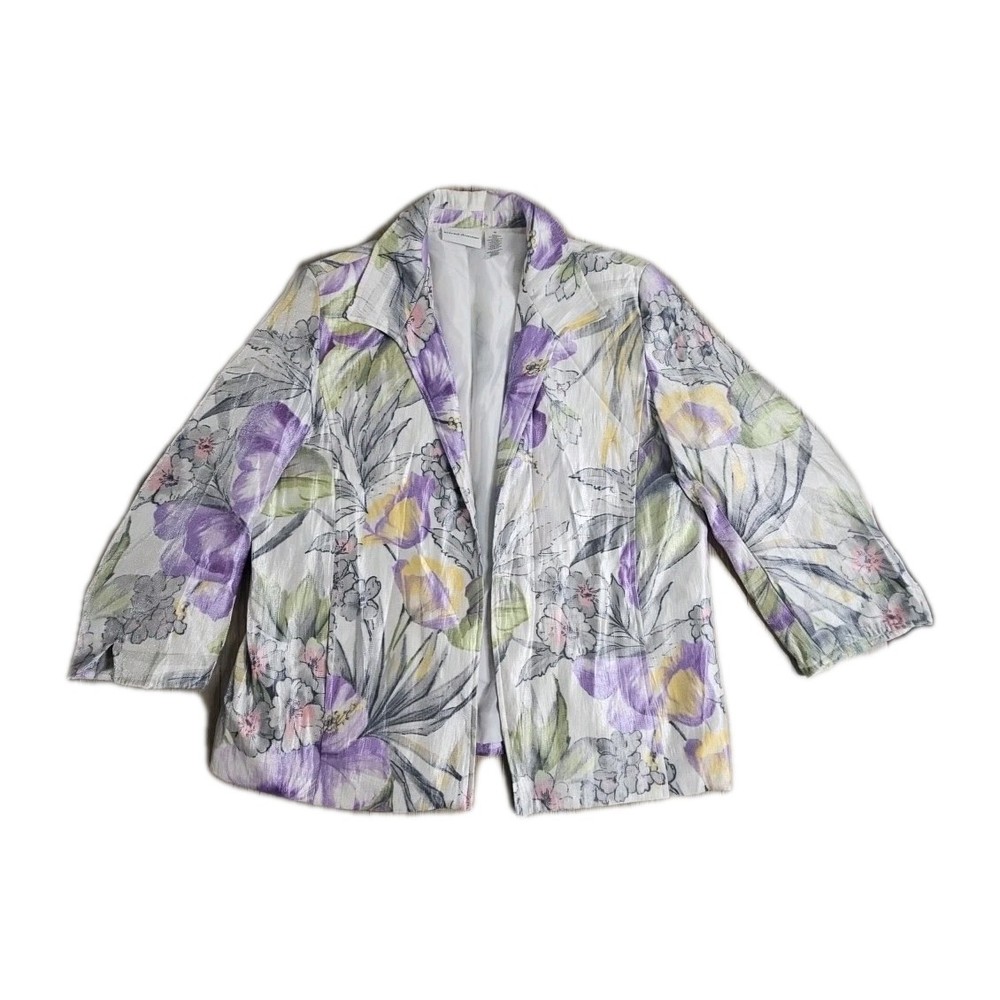 Alfred Dunner Womens 12 Floral Jacket Blazer Artsy Casual VTG Spring