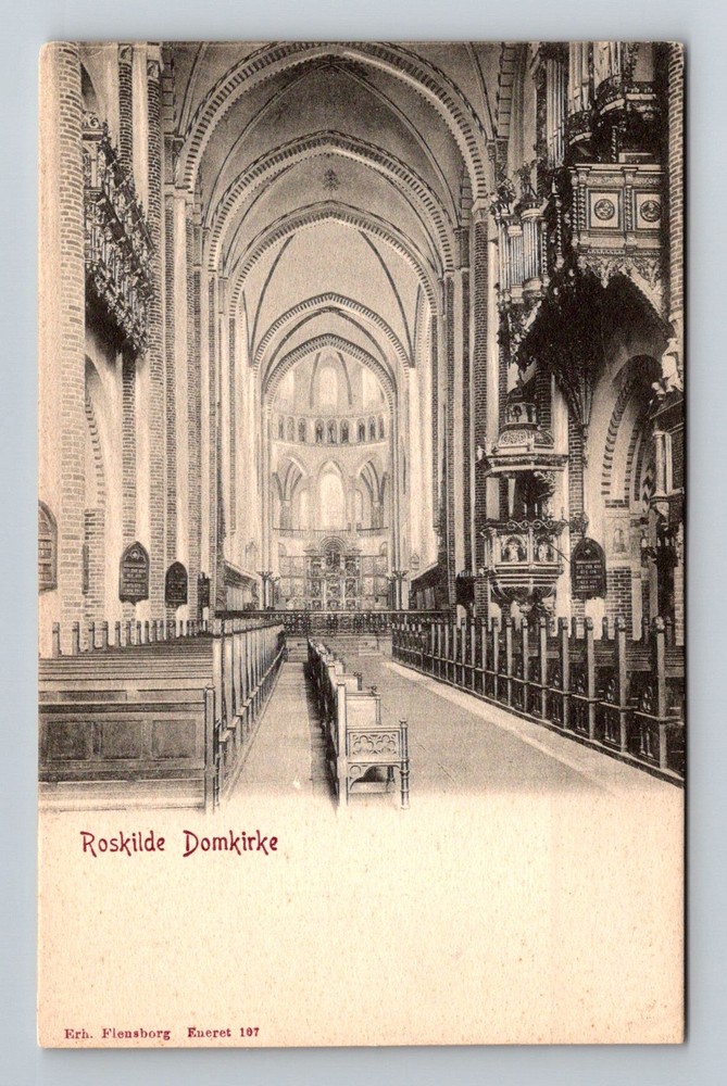 Denmark- Roskilde Historic Cathedral Interior Old Postal View Vintage Postcard
