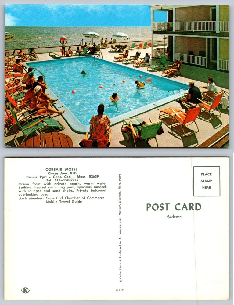 Corsair Motel Pool Dennis Port MA Postcard