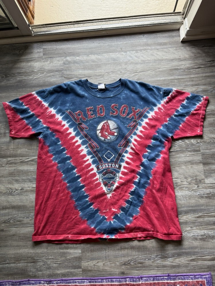 Vintage Y2k Red Sox Red And Blue Tie Dye T Shirt Liquid Blue Mens Size XXL