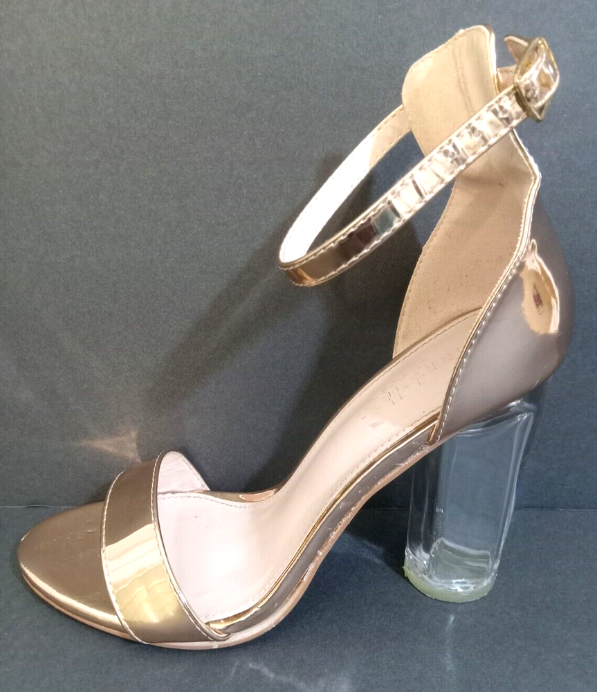 Charlotte Russe Rose Gold Clear Glass Heel Womens Size 8 Adjustable Strap