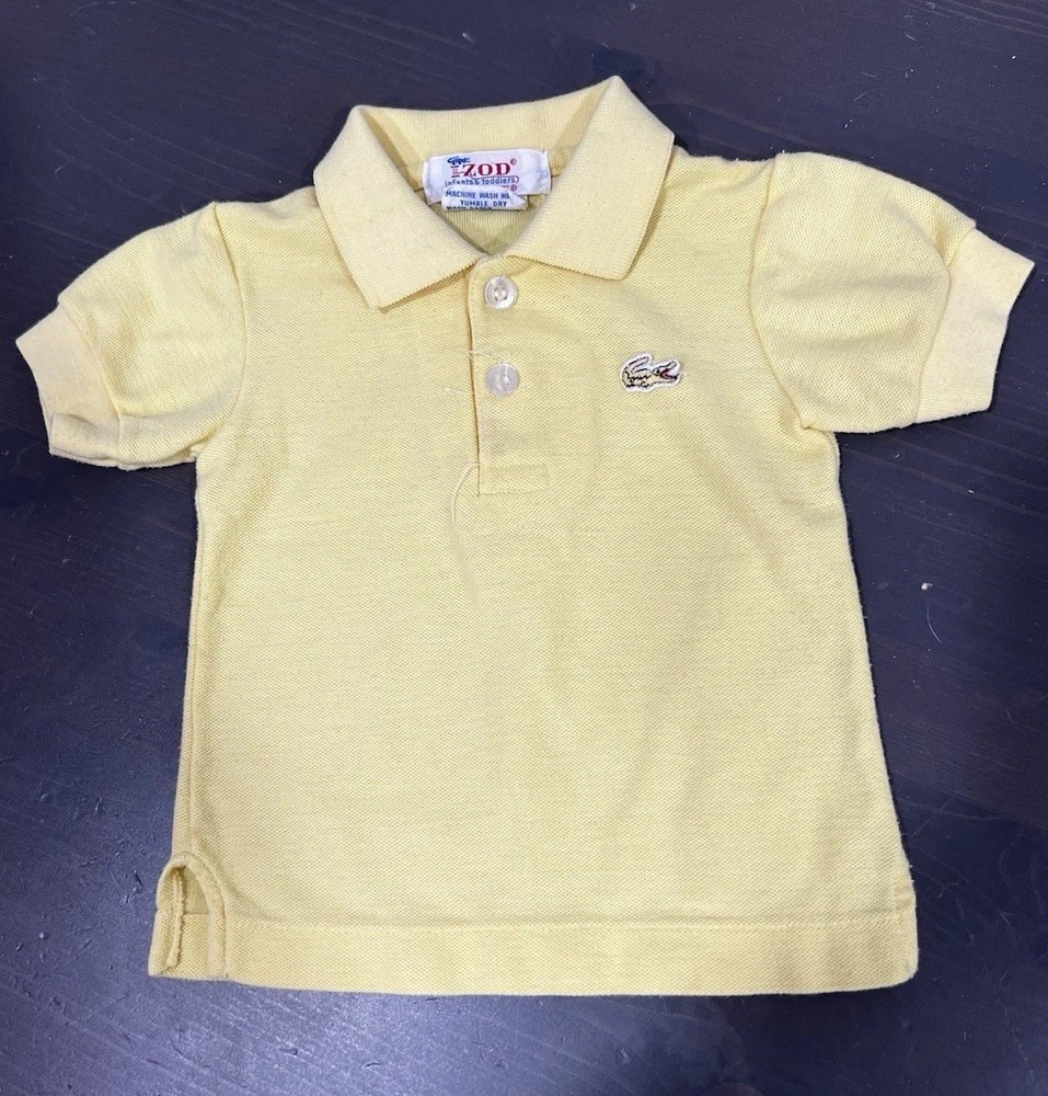 Vintage IZOD Lacoste Infant Polo Shirt Yellow Crocodile Preppy 80s/90s 3-6 Mos