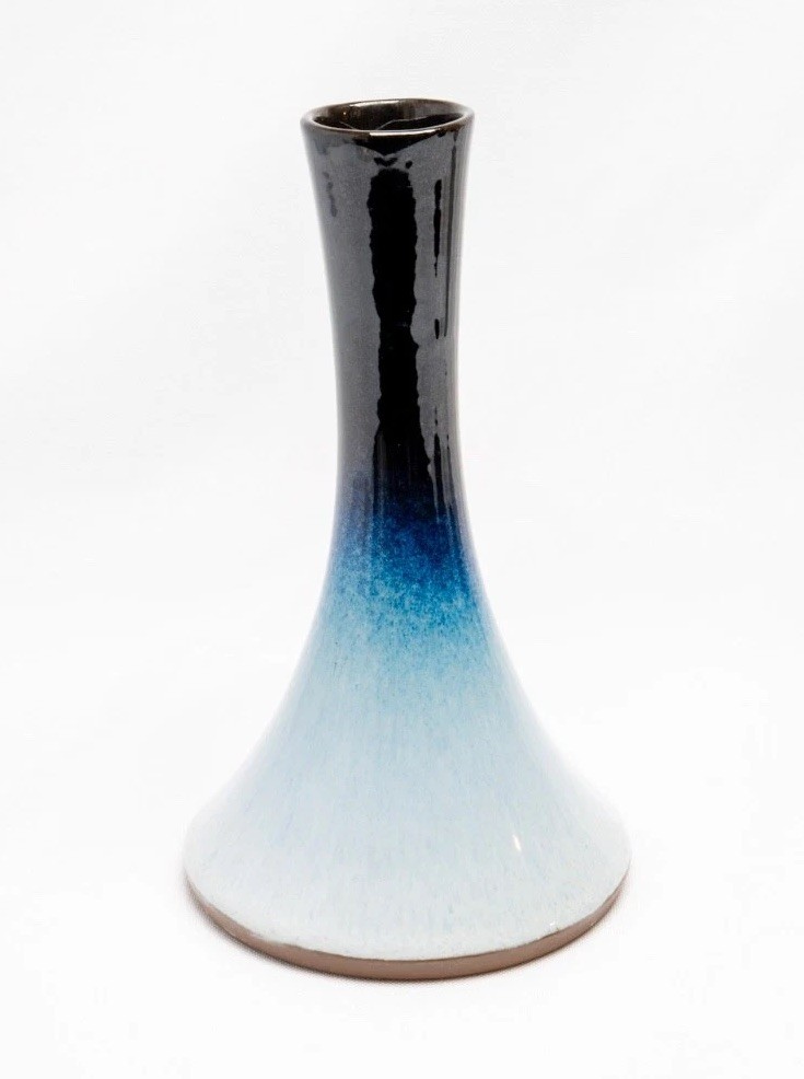 Studio signed  Pottery Bud Vase Blue Ombre Glaze Stoneware Handmade