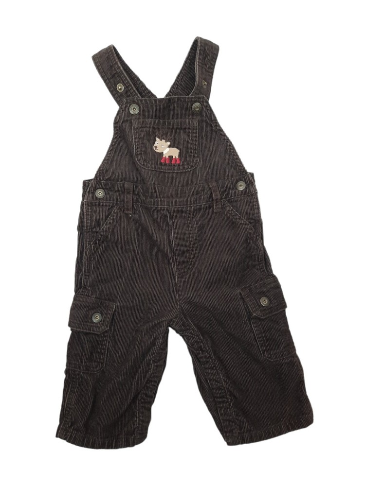 Gymboree Corduroy Cargo Overalls Brown Embroidered Deer Size 6-12 Months Boys