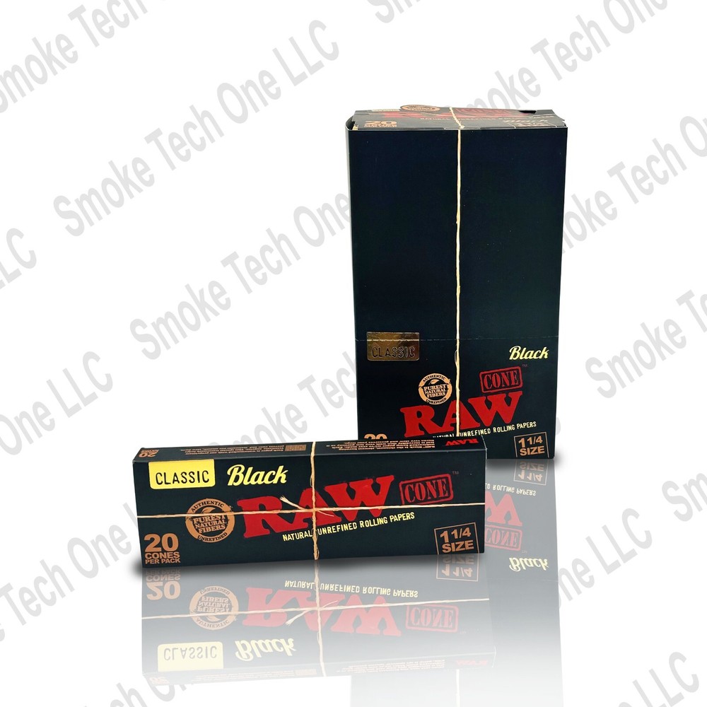 Raw Black 1 1/4 Cones 20ct with 20p Display for Premium Rolling