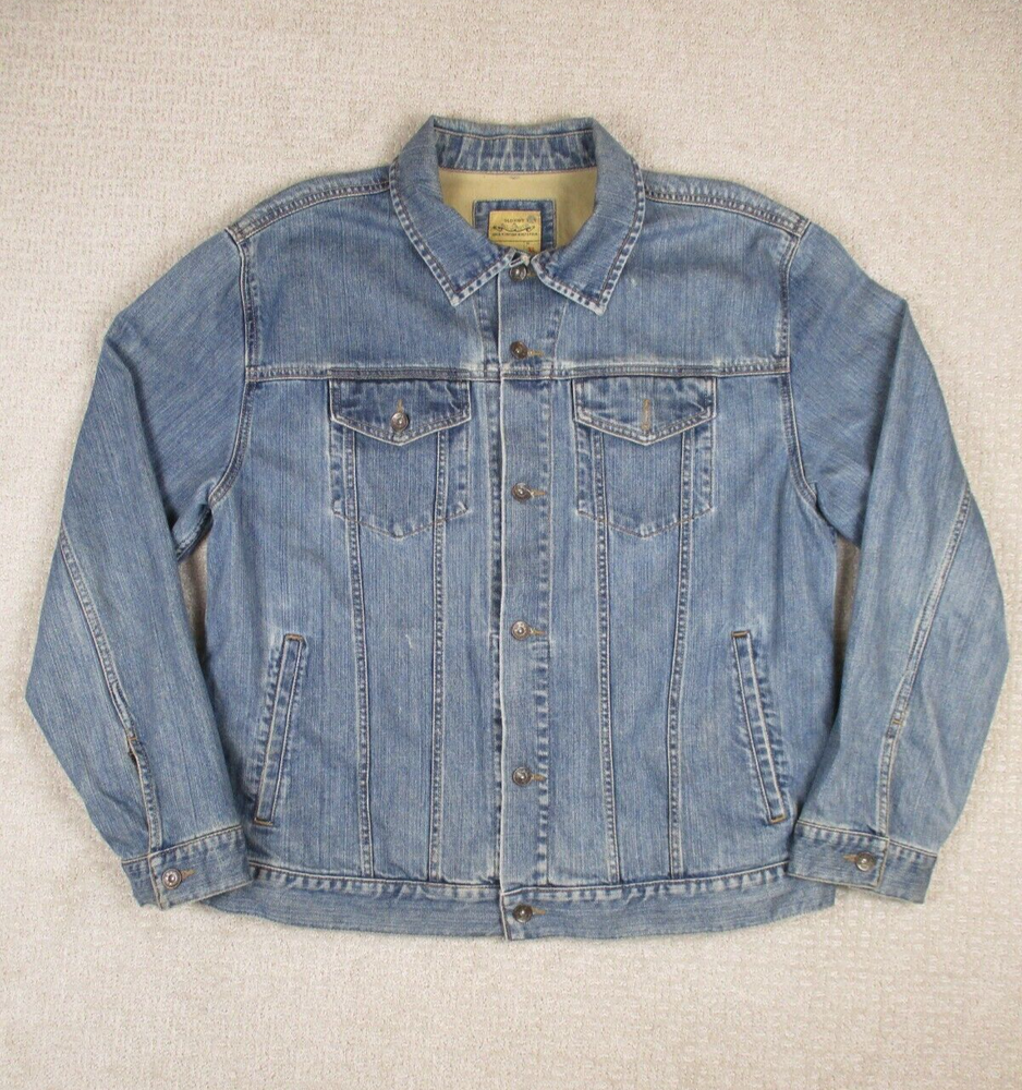Vintage Old Navy Denim Jacket Mens Size XL Trucker Jean Jacket Blue Light Wash