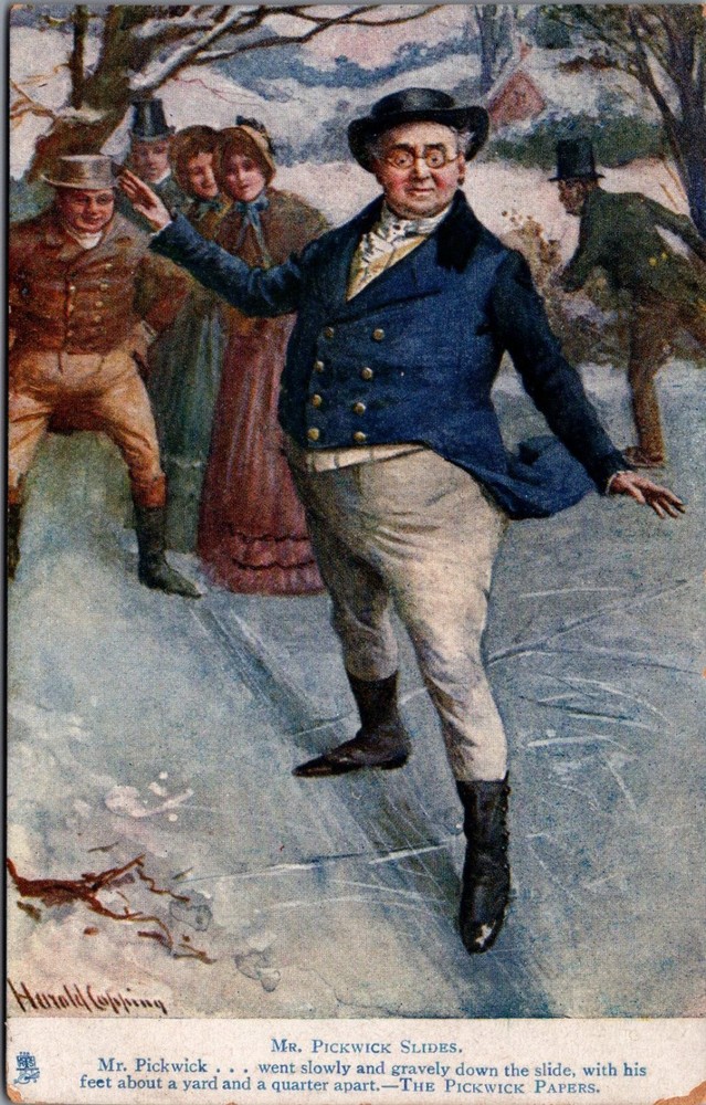 Raphael Tuck Oilette Postcard Mr. Pickwick Slides Dickens Harold Copping