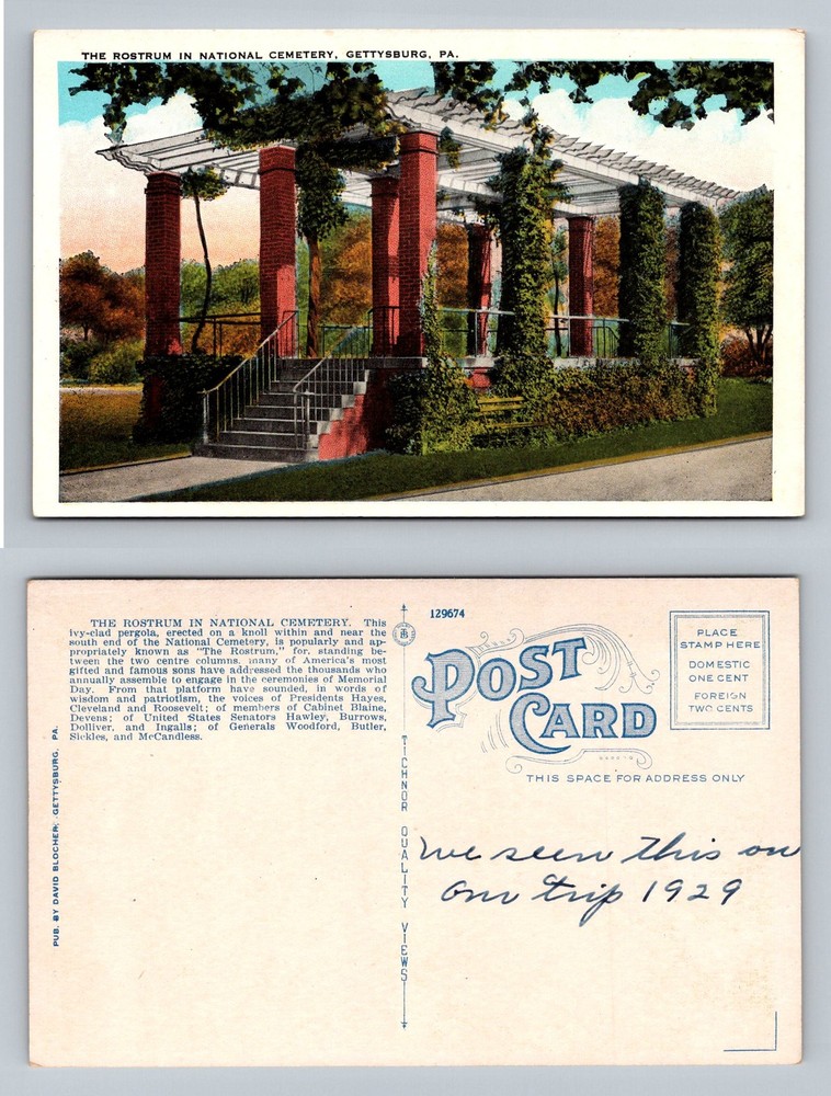 Gettysburg, PA-Pennsylvania, Rostrum National Cemetery Pergola Vintage Postcard
