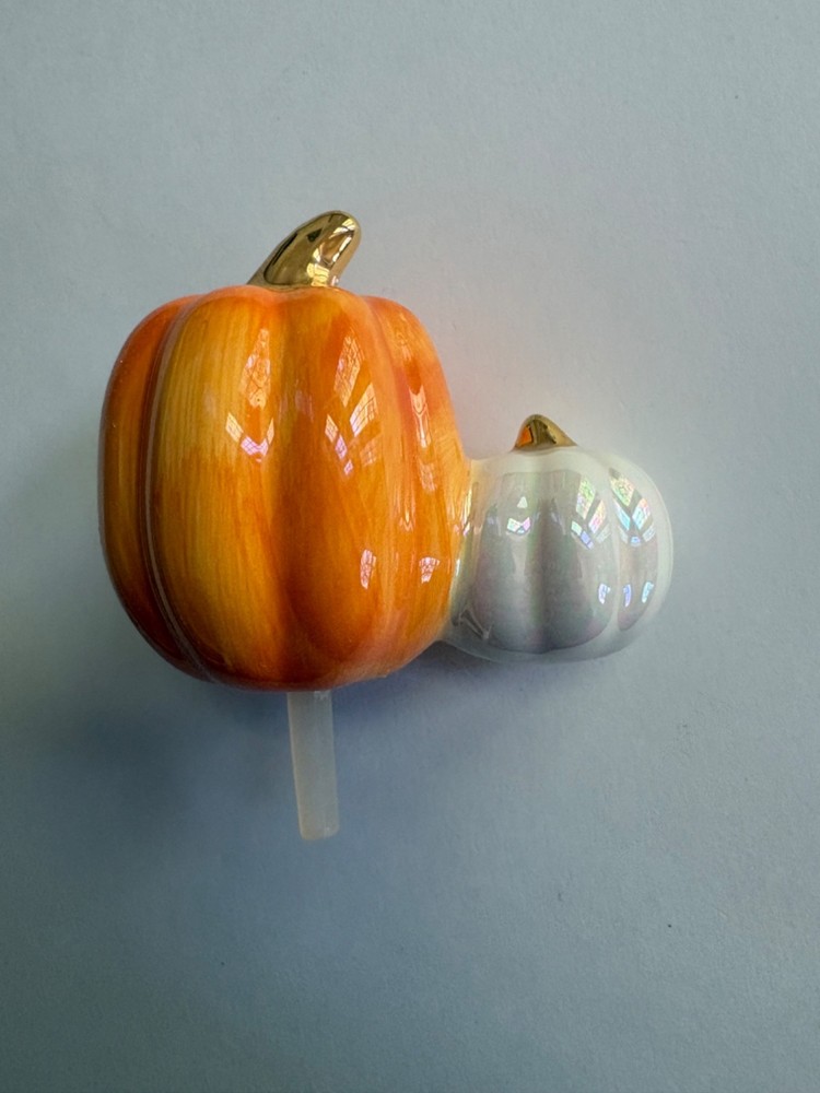 Nora Fleming Orange and White Pumpkins Mini Gently Used