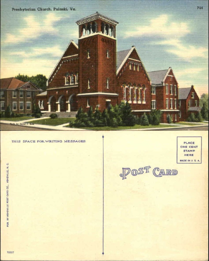 Presbyterian Church Pulaski Virginia unused 1940s postcard