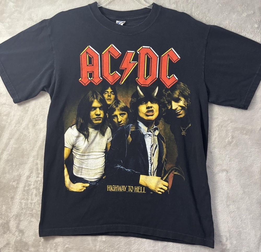 AC/DC Highway To Hell Band T Shirt Mens Medium Vintage 2001 Anvil Rock Graphic