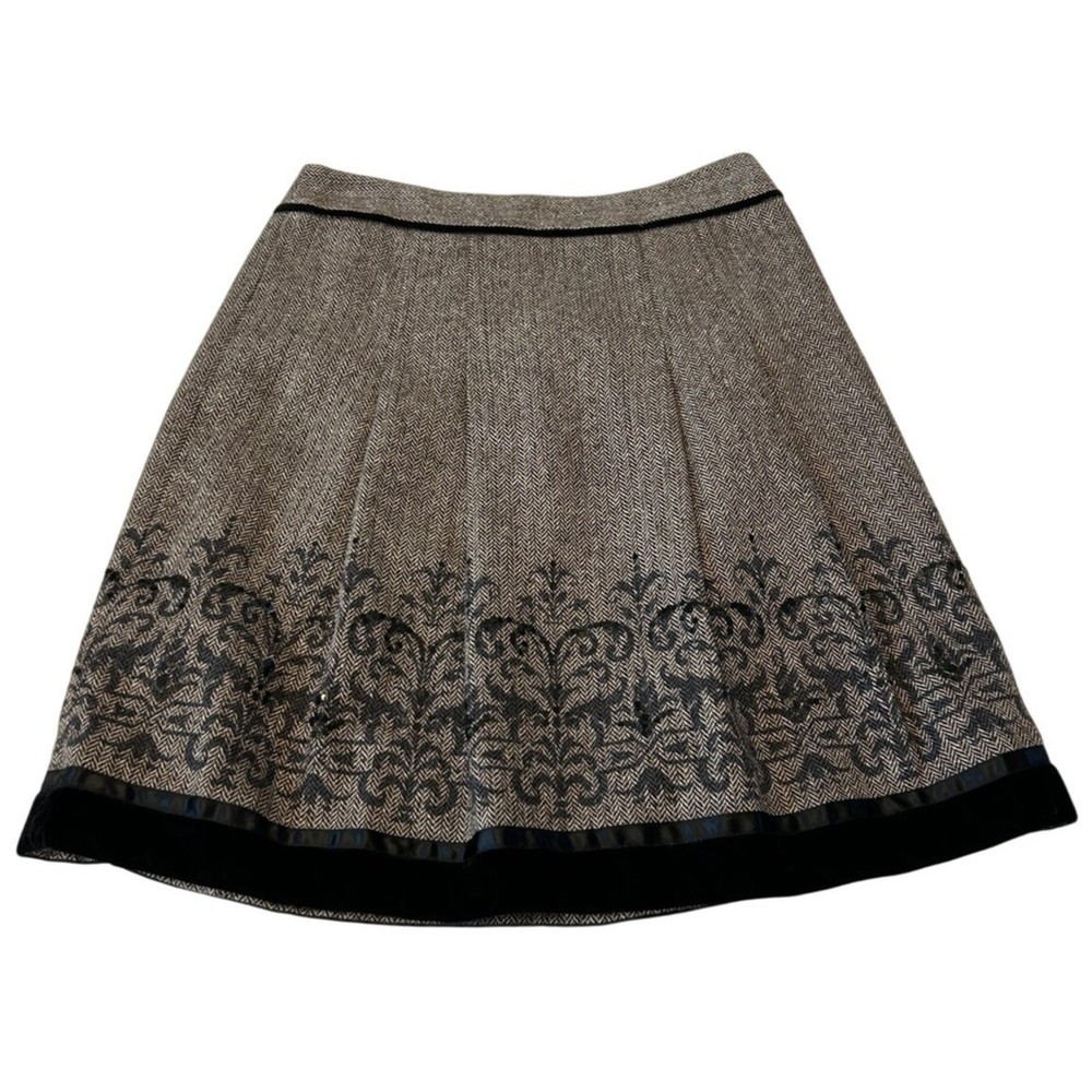 Ann Taylor Loft Women's Tweed Pleated Skirt Size 6P Brown Velvet Lined Career