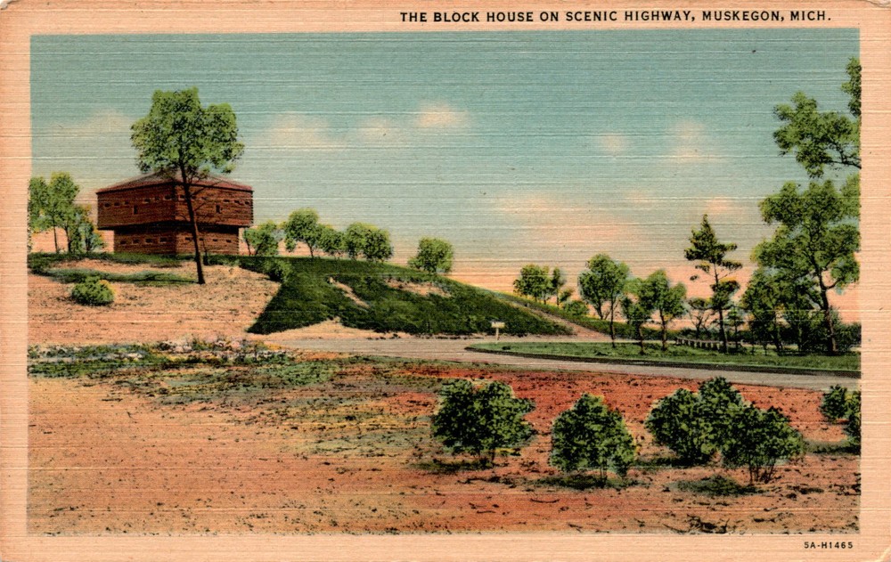 Block House, Scenic Highway, Muskegon, Michigan, Curteich-Chicago, C Postcard