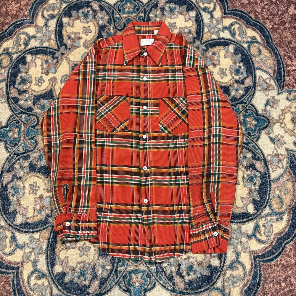 Vintage Big Mac Plaid Flannel Shirt Red Tartan JC Penney Workwear Size L