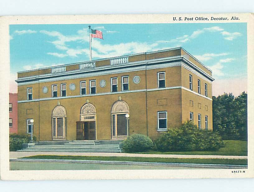 Linen POST OFFICE SCENE Decatur Alabama AL m/09 AF0995
