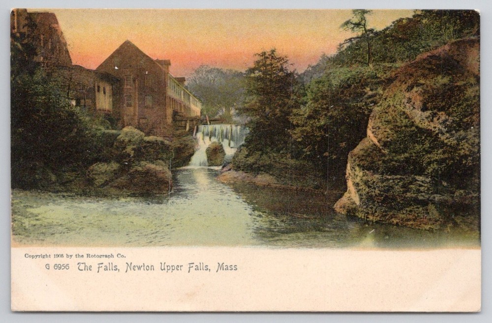1905 Newton Upper Falls, Mass. The Falls Mill Rotograph Postcard