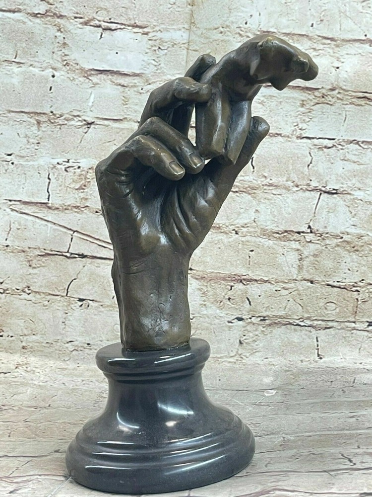 Bronze Sculpture Modern Abstract Mid Century Art Hand with Female Torso Artwork-image
