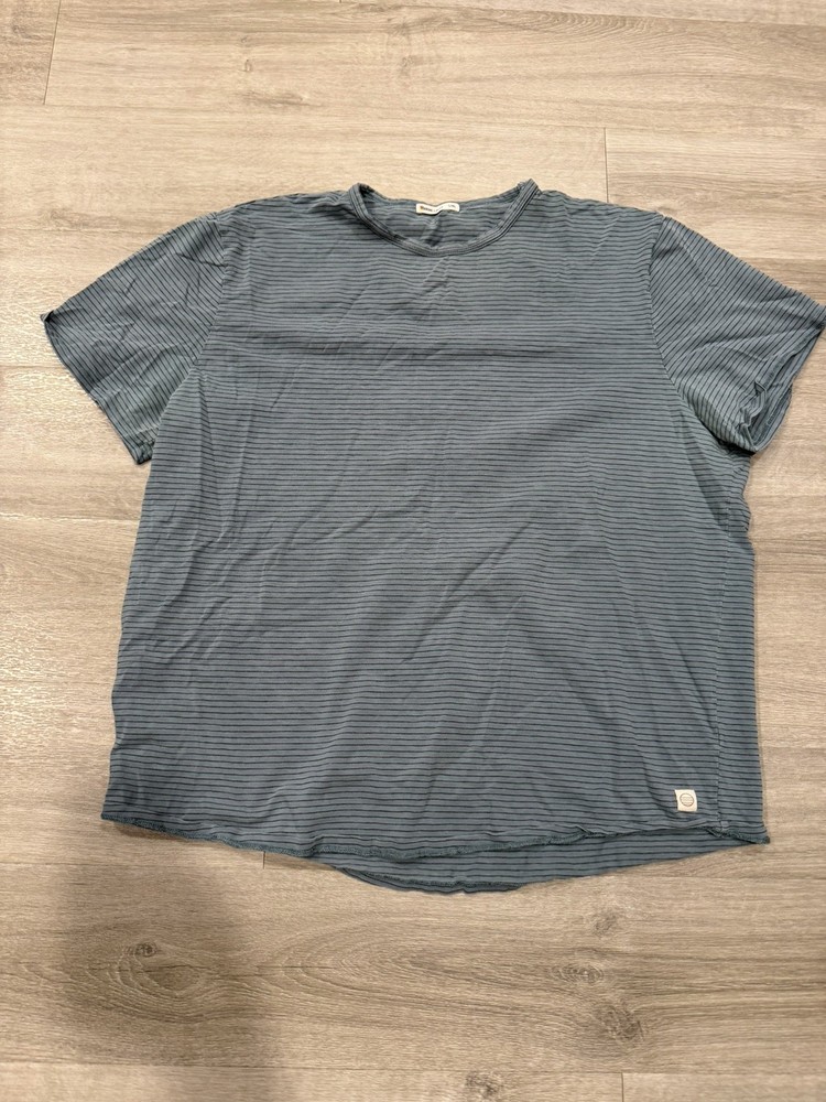 Marine Layer Striped Saddle Hem Crew Tee North Atlantic Blue Green Mens L/XL