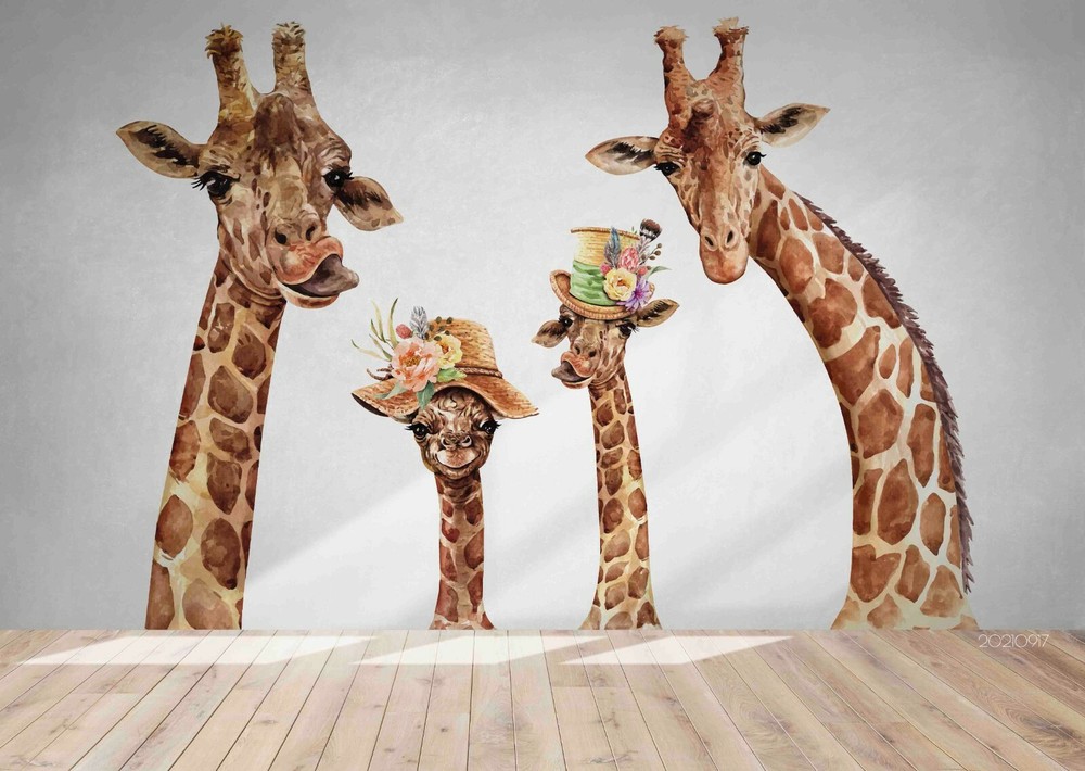 3D Giraffe Family Self-adhesive Removable Wallpaper Murals Wall 143